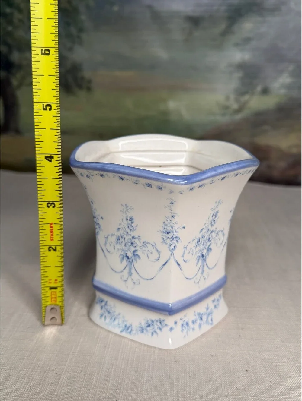 Laura Ashley Vintage Style Blue and White Floral Ceramic Vase